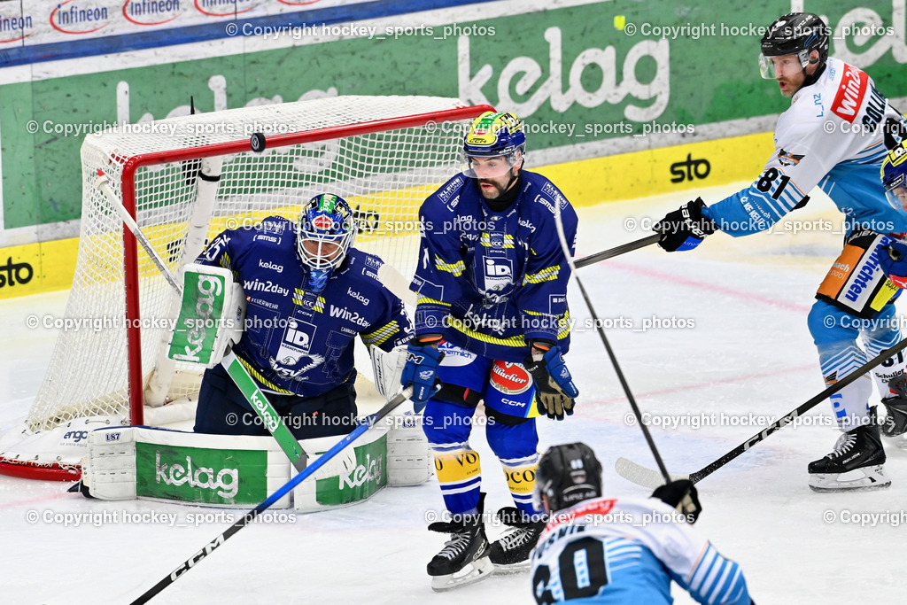 EC IDM WÄRMEPUMPEN VSV vs. Steinbach Black Wings Linz | #35 Joe Cannata EC VSV, #71 Steven Strong EC VSV, #81 Sean Brendan Collins Black Wings Linz, EC IDM WÄRMEPUMPEN VSV vs. Steinbach Black Wings Linz, EC IDM WÄRMEPUMPEN VSV vs. Steinbach Black Wings Linz am 28.11.2025 in Villach (Stadthalle Villach), Austria, (Photo by Bernd Stefan)