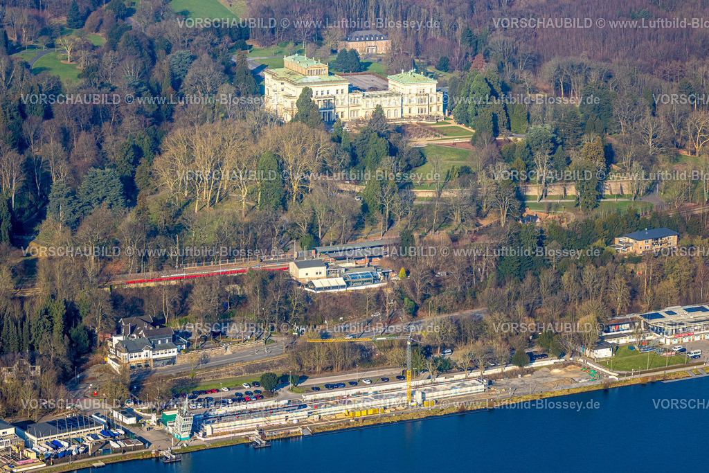 Essen260100803 | Luftbild, Baustelle mit Neubau an der Regattastrecke für neue Regattatribüne am Baldeneysee, Villa Hügel im Hintergrund, Bredeney, Essen, Ruhrgebiet, Nordrhein-Westfalen, Deutschland