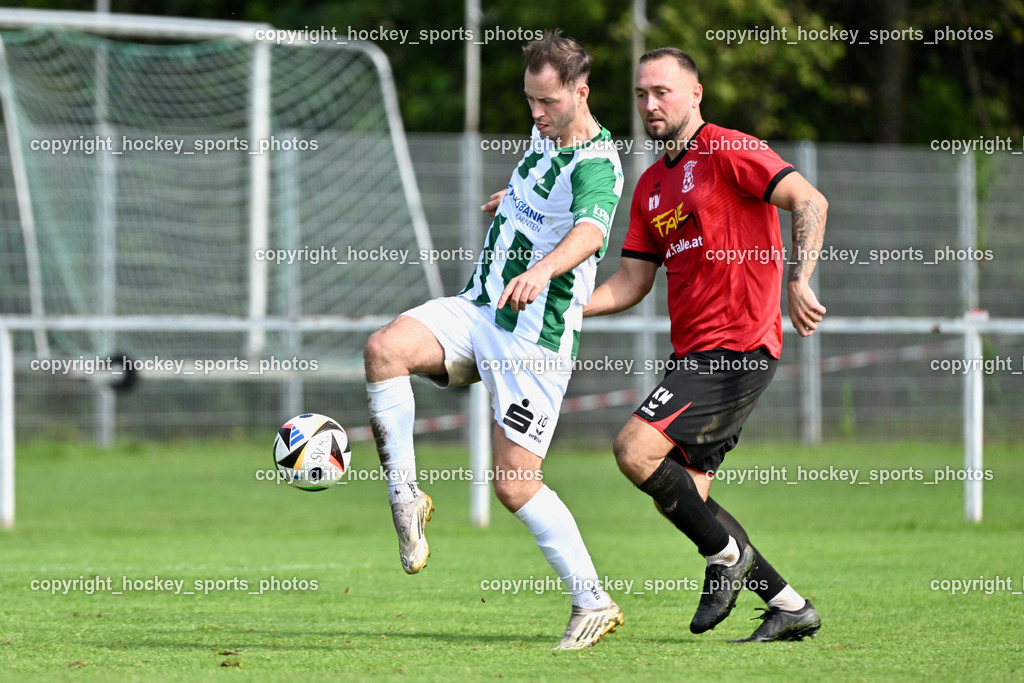 SV Falle Maria Gail vs. SV Feldkirchen | #10 Kevin Vaschauner SV Feldkirchen, #23 Klemen Velic SV Falle Maria Gail, SV Falle Maria Gail vs. SV Feldkirchen, SV Falle Maria Gail vs. SV Feldkirchen am 14.09.2025 in Villach (Sportplatz Maria gail), Austria, (Photo by Bernd Stefan)