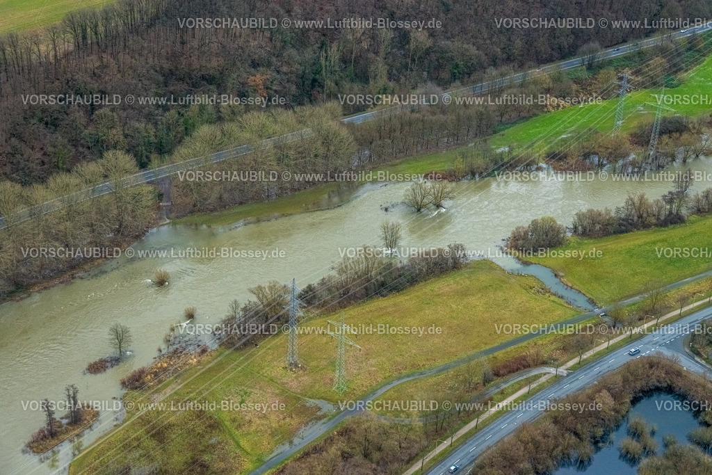 Hagen231201563Lenne | Luftbild vom Weihnachtshochwasser 2023, Fluss Lenne, tritt über die Ufer, Renaturierung,  Lennetal, Hagen, Ruhrgebiet, Nordrhein-Westfalen, Deutschland