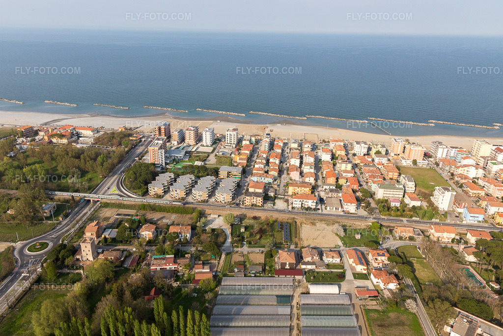 Aerial view: View of the town in Torre Pedrera in the state Emilia Romagna, Italy.Photo: IMG_098420.jpg taken on 04/05/2017 by Werner Riehm/FLY-FOTO.comResolution of the original: 5218 x 3479 px