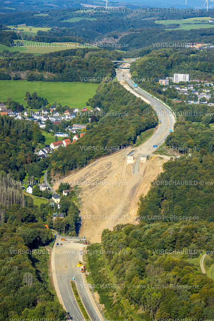 Luedenscheid230908030Rahmedebruecke | Luftbild, Abgerissene und gesprengte Talbrücke Rahmede der Autobahn A45, Baustelle für Neubau, Gevelndorf, Lüdenscheid, Sauerland, Nordrhein-Westfalen, Deutschland