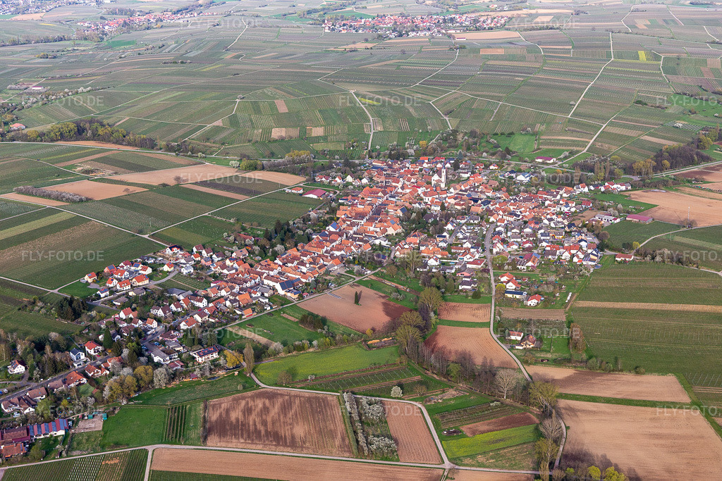 Luftbild:  in Göcklingen im Bundesland Rheinland-Pfalz in Deutschland. Foto: IMG_131104.jpg vom 12.04.2022 durch Werner Riehm/FLY-FOTO.deWWW.GOECKLINGEN.DE