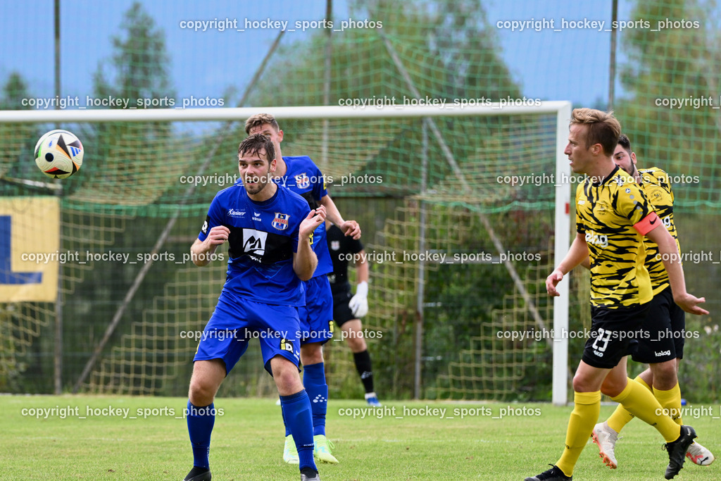 FC Faakersee vs. Union Matrei | #8 Benjamin Cosic Matrei, #23 Roman Adunka FC Faakersee, FC Faakersee vs. Union Matrei, FC Faakersee vs. Union Matrei am 18.08.2024 in Finkenstein (Sportplatz Faakersee), Austria, (Photo by Bernd Stefan)