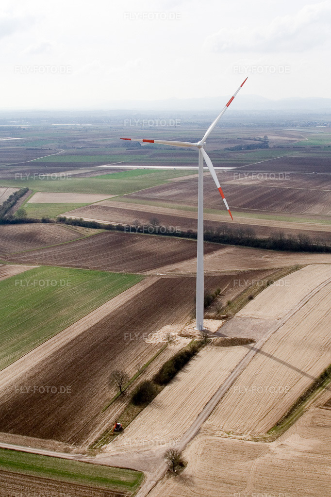 Luftbild: Windkraftanlagen in Ottersheim bei Landau im Bundesland Rheinland-Pfalz in Deutschland. Foto: IMG_9774.jpg vom 15.03.2008 durch Werner Riehm/FLY-FOTO.de