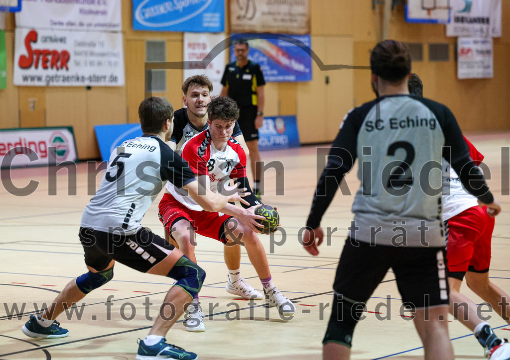 2023-01-21_100_SpVgg_Altenerding_gegen_SC_Eching | Erding, Deutschland, 21.01.2023:
Handball, Bezirksoberliga Männer 2022 / 2023, 12. Spieltag, SpVgg Altenerding gegen SC Eching, Endergebnis: 29:34

Simon Pfannes (SC Eching, #5), +a8+

Foto: Christian Riedel / fotografie-riedel.net