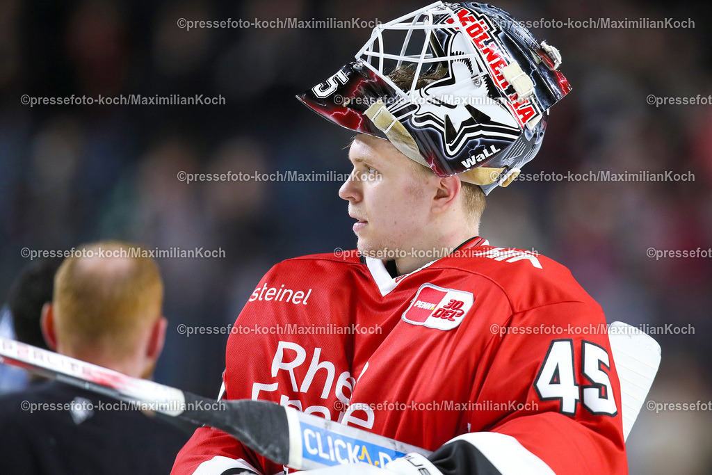 KoeDEL14032402119 | 14.03.2024, Köln, Eishockey, Penny DEL, Pre-Playoffs Spieltag 3, Lanxess-Arena, Kölner Haie - ERC Ingolstadt: Torhüter Tobias Ancicka (Kölner Haie)