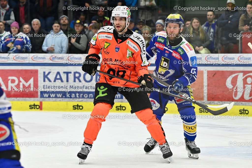EC IDM WÄRMEPUMPEN VSV vs. MOSER MEDICAL GRAZ99ERS | #21 Lukas Haudum Graz 99ers, #95 Mark Katic EC VSV, EC IDM WÄRMEPUMPEN VSV vs. MOSER MEDICAL GRAZ99ERS, EC IDM WÄRMEPUMPEN VSV vs. MOSER MEDICAL GRAZ99ERS am 17.03.2026 in Villach (Stadthalle Villach), Austria, (Photo by Bernd Stefan)