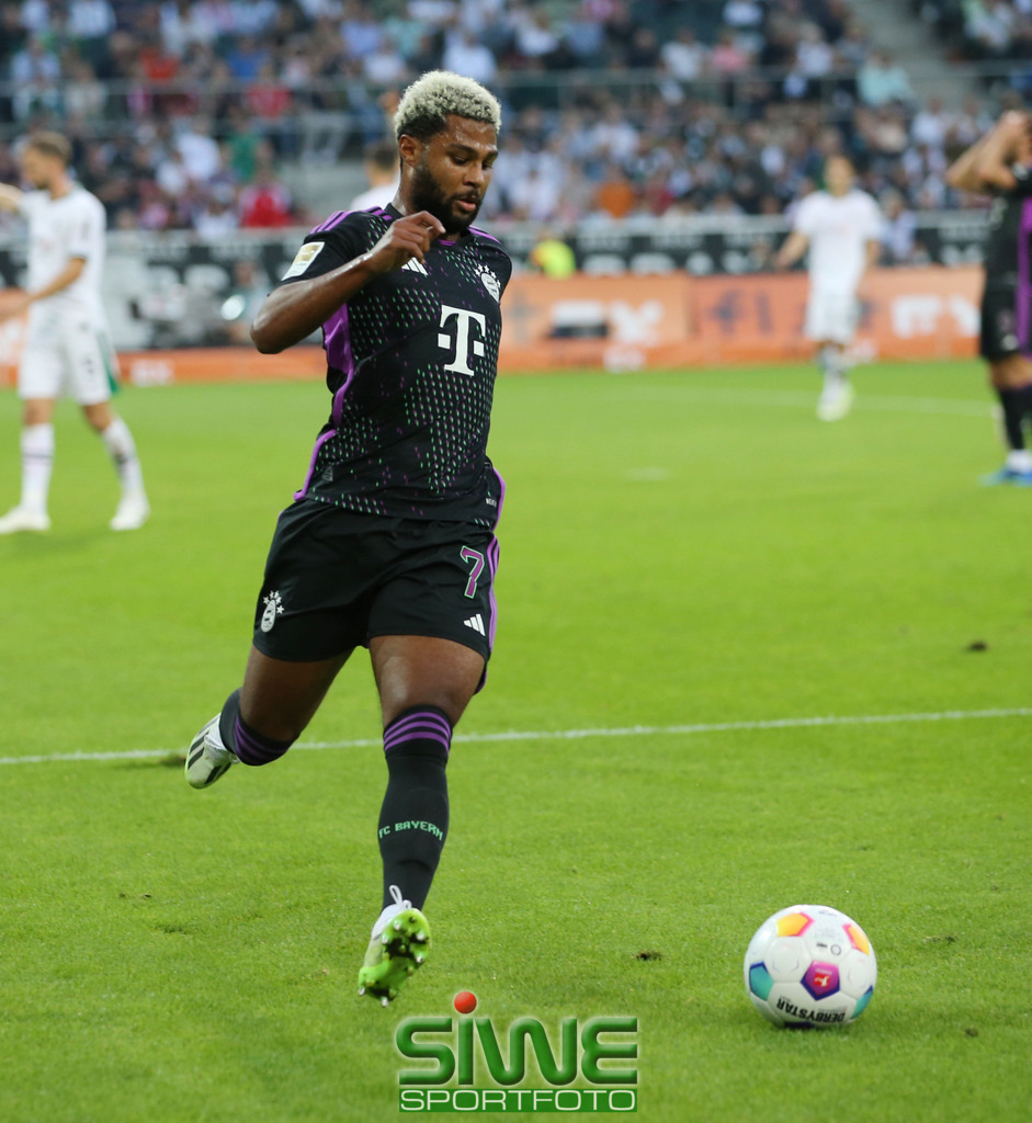 1.Fussball-Bundesliga  :  Borussia Mönchengladbach--FC Bayern München    3.Sptg. | 02.09.2023 Fussball,GER, Saison 2023/2024;         1.Bundesliga;   3. Spieltag;
VFL Borussia Mönchengladbach--FC Bayern München :  Serge Gnabry  (/FCB)
in Aktion.
DFL REGULATIONS PROHIBIT ANY USE OF PHOTOGRAPHS AS IMAGE SEQENCES AND/OR QUASI-VIDEO. - Realisiert mit Pictrs.com