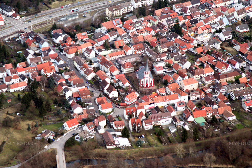 Luftbild: Ortsansicht von Südwesten im Ortsteil Knielingen in Karlsruhe im Bundesland Baden-Württemberg in Deutschland. Foto: IMG_1074.jpg vom 19.02.2006 durch Werner Riehm/FLY-FOTO.de