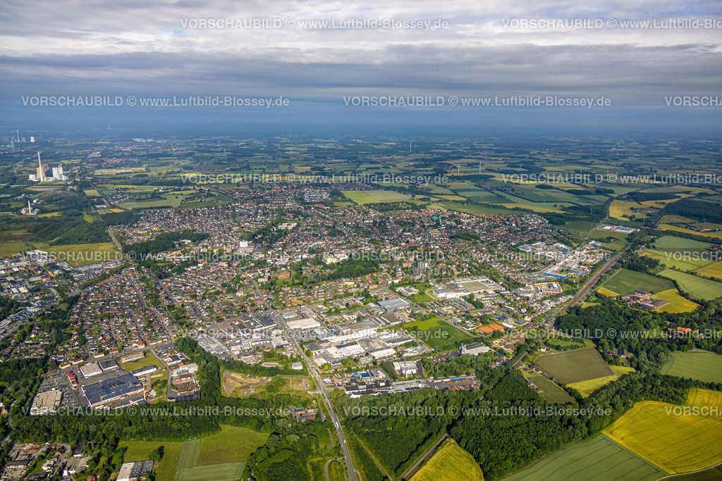 Hamm220601509 | Luftbild, Gewerbegebiet Römerstraße und Alte Kolonie Arbeitersiedlung, Ortsansicht Bockum-Hövel mit Fernsicht, Bockum-Hövel, Hamm, Ruhrgebiet, Nordrhein-Westfalen, Deutschland
