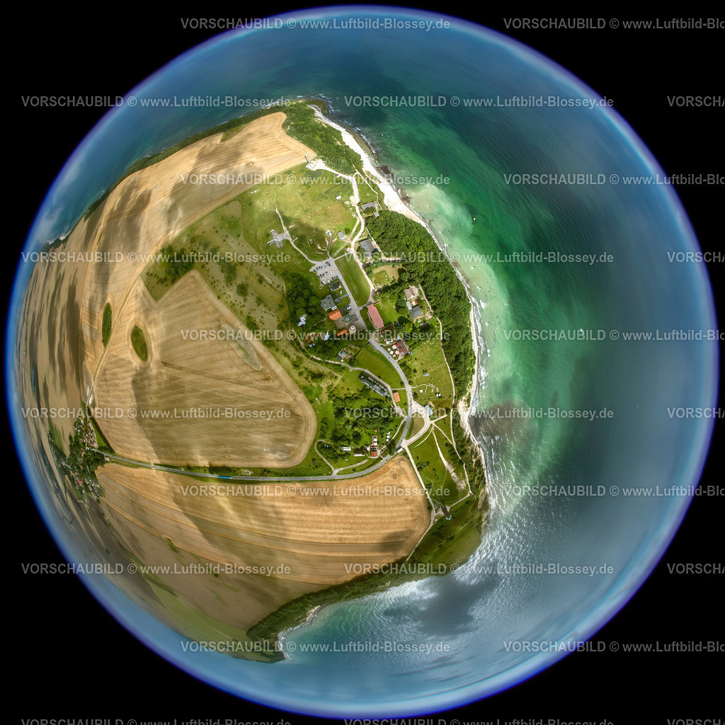 Ruegen12083034KapArkona1 | Luftbild, Kap Arkona, Wittow, Leuchtturm, Schinkelturm Putgarten, Fischaugenlinse, fisheyeobjektiv, rundes Bild,  Putgarten, Insel Rügen, Mecklenburg-Vorpommern, Deutschland, Europa