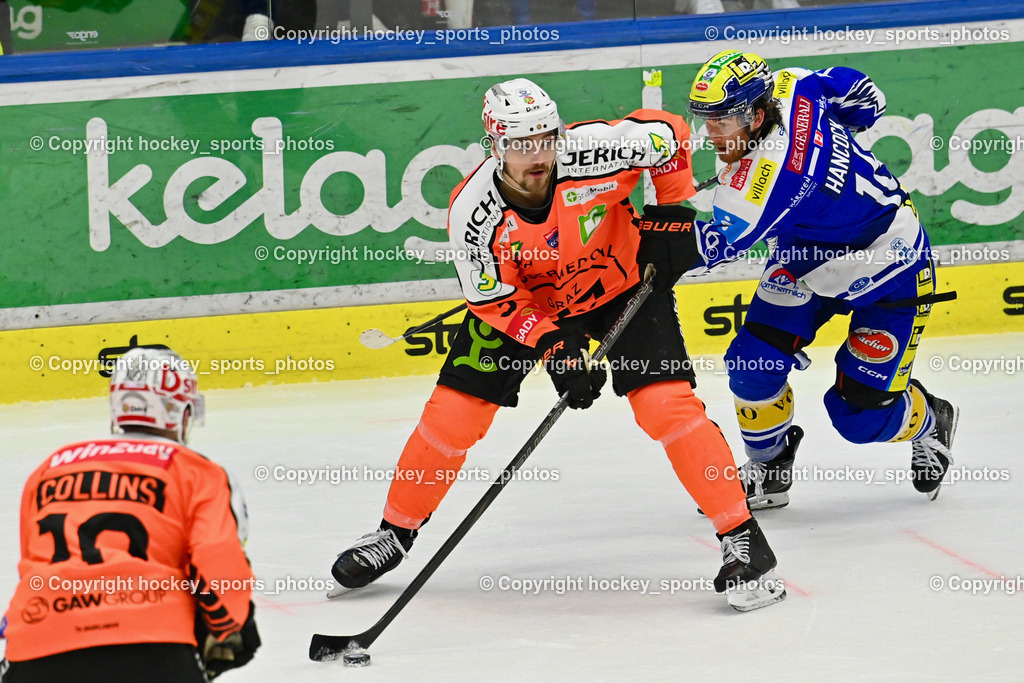 EC IDM WÄRMEPUMPEN VSV vs. MOSER MEDICAL GRAZ99ERS | #3 Frank Hora Graz 99ers, #13 Adam Helewka EC VSV, EC IDM WÄRMEPUMPEN VSV vs. MOSER MEDICAL GRAZ99ERS, EC IDM WÄRMEPUMPEN VSV vs. MOSER MEDICAL GRAZ99ERS am 17.03.2026 in Villach (Stadthalle Villach), Austria, (Photo by Bernd Stefan)