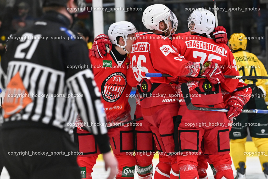 KSV KÄNGURUS vs. EHC Lustenau | Jubel KSV, #66 Stühlinger Adrian KSV, #75 Draschkowitz Lukas KSV, KSV KÄNGURUS vs. EHC Lustenau, KSV KÄNGURUS vs. EHC Lustenau am 14.03.2026 in Kapfenberg (Sportzentrum Kapfenberg), Austria, (Photo by Bernd Stefan)
