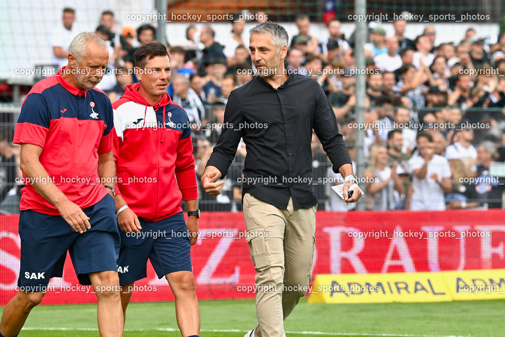 SAK vs. SK Sturm 22.7.2023 | Assistencoach SAK Peter Hrstic, Assistentcoach SAK Simon Sadnek, Headcoach SAK Darko Djukic