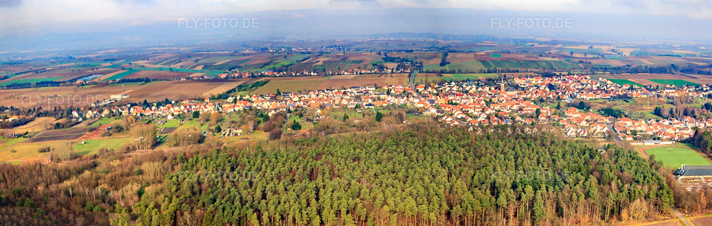 Luftbild: Panorama der Dorfansicht im Ortsteil Schaidt in Wörth im Bundesland Rheinland-Pfalz in Deutschland. Foto: IMG_35605-Pano.jpg vom 20.11.2010 durch Werner Riehm/FLY-FOTO.deAuflösung des Originals: 9905 x 3143 px