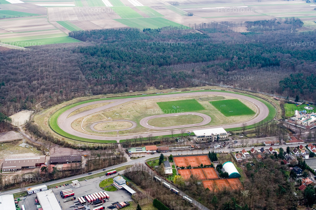 Luftbild: Rennstrecke der Rennbahn für Sandbahnrennen und Trabrennen (Pfalz) in Herxheim bei Landau im Bundesland Rheinland-Pfalz in Deutschland. Foto: IMG_9785.jpg vom 15.03.2008 durch Werner Riehm/FLY-FOTO.de