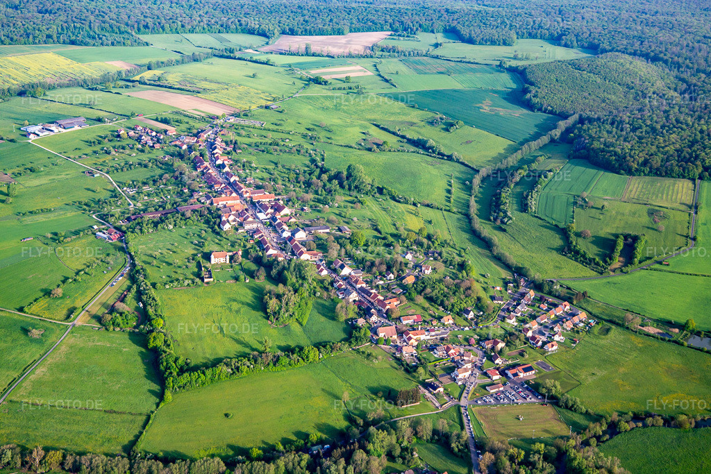 Luftbild: Ortsansicht von Südosten in Diedendorf im Bundesland Bas-Rhin in Frankreich. Foto: IMG_140624.jpg vom 01.05.2024 durch Werner Riehm/FLY-FOTO.de