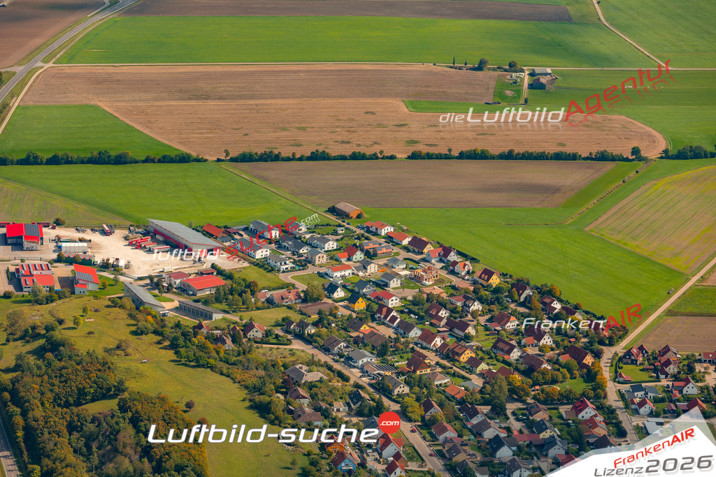 Luftaufnahme der Stadt Geslau - Die Luftaufnahme wurde 2025 vom UL-Flugzeug heraus erstellt ( keine Drohne ) - Hochauflösende Luftaufnahme - für professionelle Ausdrucke geeignet. Die Geschenkidee !Mit Lizenz und Bildrechte bestellbar