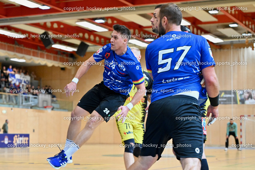 SC Ferlach vs. Bregenz Handball | #57 LEBAN Patrik SC Ferlach, #24 JOVANOVIC Mladan SC Ferlach, SC Ferlach vs. Bregenz Handball, SC Ferlach vs. Bregenz Handball am 28.09.2024 in Ferlach (Ballspielhalle Ferlach), Austria, (Photo by Bernd Stefan)