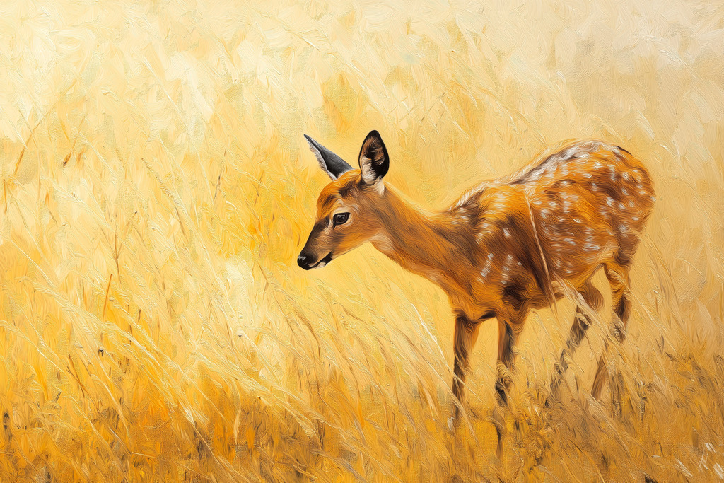 2502038 - Reh im Feld | Modernes Wandbild im Stil eines Gemäldes. Bestellen Sie dieses Motiv als hochwertigen Kunstdruck auf Leinwand, hinter Acrylglas, auf Alu-Dibond oder auch als Poster. 