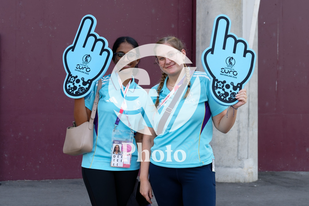 Denmark v Sweden - UEFA Women's EURO 2025 Group C | GENEVA, SWITZERLAND - JULY 4: Volunteers before the UEFA Womens EURO 2025 Group C match between Denmark and Sweden at Stade de Geneve on July 4, 2025 in Geneva, Switzerland. (Photo by Giuseppe Velletri/Sports Press Photo/Getty Images)