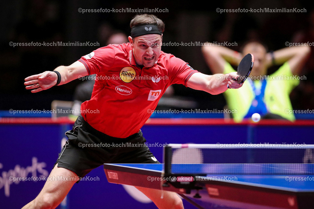 DueTTBL23052401052 | 23.05.2024, Tischtennis, Duesseldorf, ARAG CenterCourt, TTBL Herren, Halbfinale Playoffs Spiel 2, Borussia Düsseldorf - TSV Bad Königshofen: Timo Boll (Borussia Düsseldorf) sichert der Borussia den 3:0 Sieg