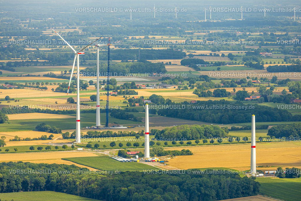 Hamm250700152Bockum-Hoevel | Luftbild, Windräder mit Neubau am Klostermühlenweg, Wiesen und Felder, Bockum-Hövel, Hamm, Ruhrgebiet, Nordrhein-Westfalen, Deutschland