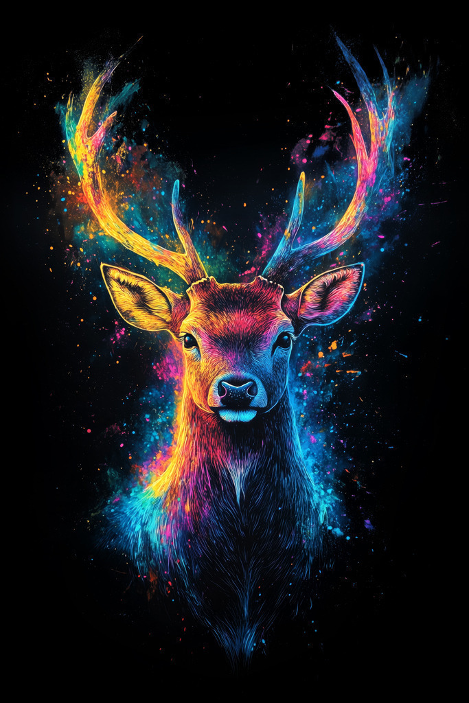 2412003 - Neon Hirsch | Illustrativer Hirsch in bunten Farben.
