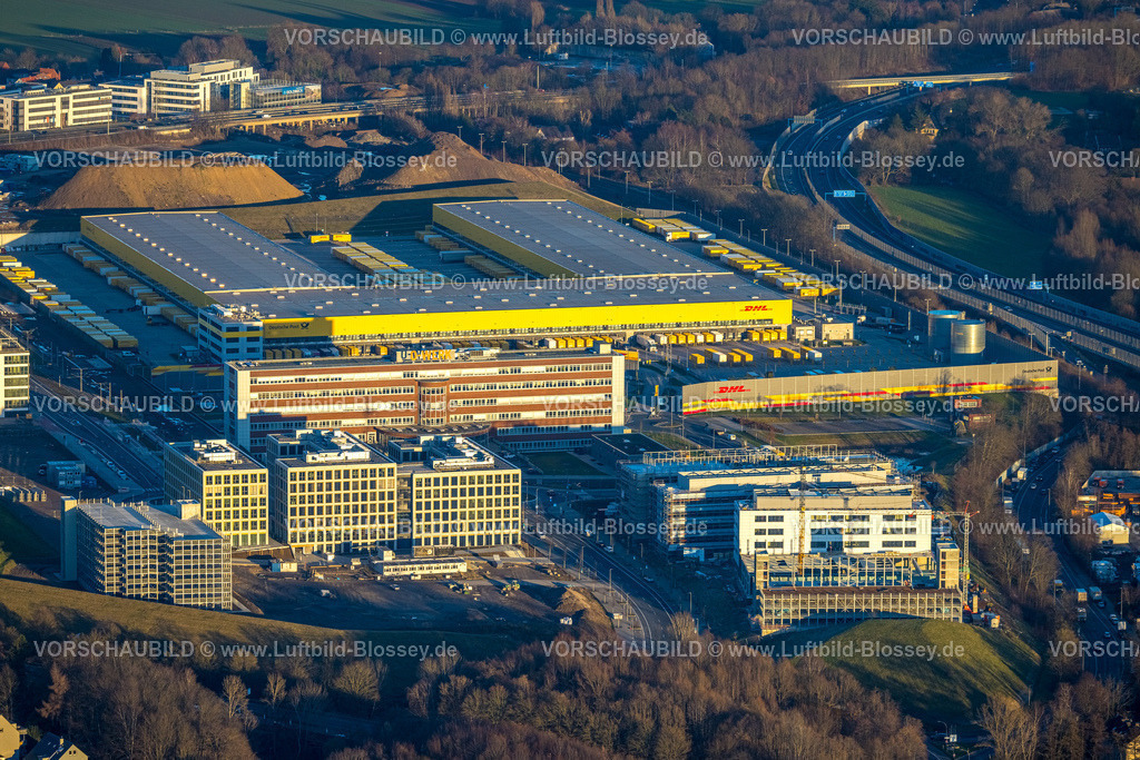 Bochum230202533 | Luftbild, Baustelle Mark 51/7, O-Werk, DHL Logistik, Ideenschmiede drei Gebäude mit Techunternehmen Viactiv und VMRay und Physec, VW Volkswagen Infotainment, Laer, Bochum, Ruhrgebiet, Nordrhein-Westfalen, Deutschland