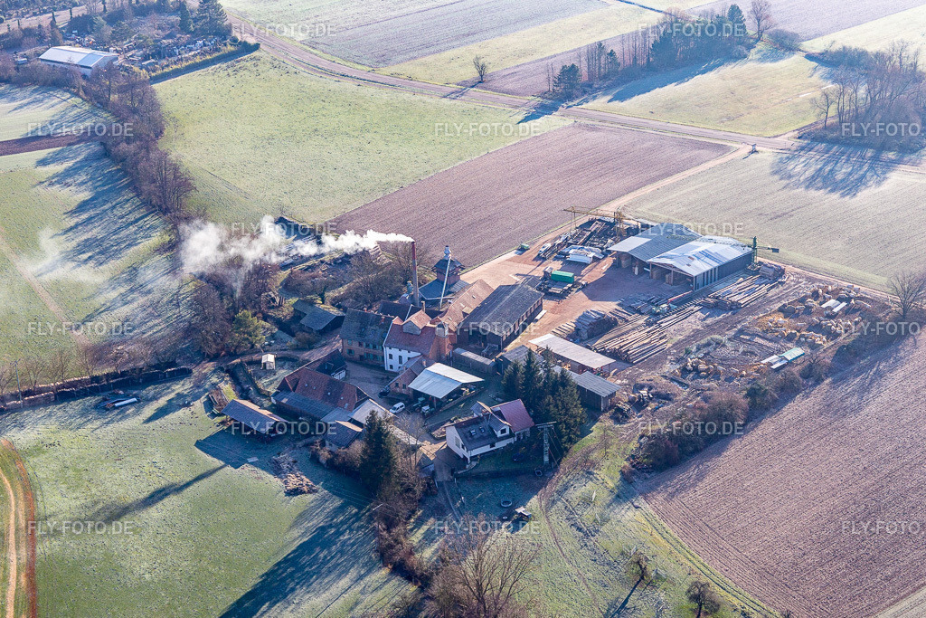Holzwerk Orth mit abgebrannter Halle | Luftbild: Holzwerk Orth mit abgebrannter Halle im Ortsteil Schaidt in Wörth im Bundesland Rheinland-Pfalz in Deutschland. Foto: IMG_124140.jpg vom 11.01.2021 durch ©2025 Werner Riehm fly-foto.de/copyright - Realisiert mit Pictrs.com
