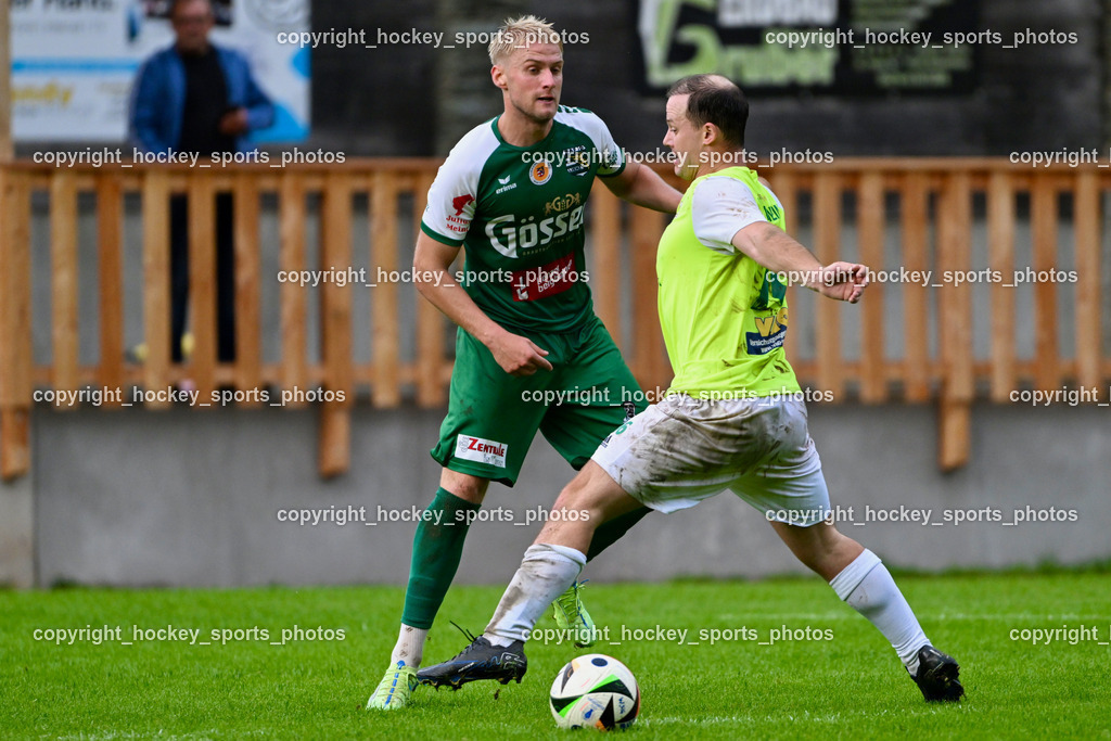 WSG Radenthein vs. SV Rapid Lienz | #9 Mario Besic Rapid Lienz, #16 Patrick Markus Unterlerchner WSG Radenthein, WSG Radenthein vs. SV Rapid Lienz, WSG Radenthein vs. SV Rapid Lienz am 30.08.2025 in Radenthein (Sportplatz Radenthein), Austria, (Photo by Bernd Stefan)