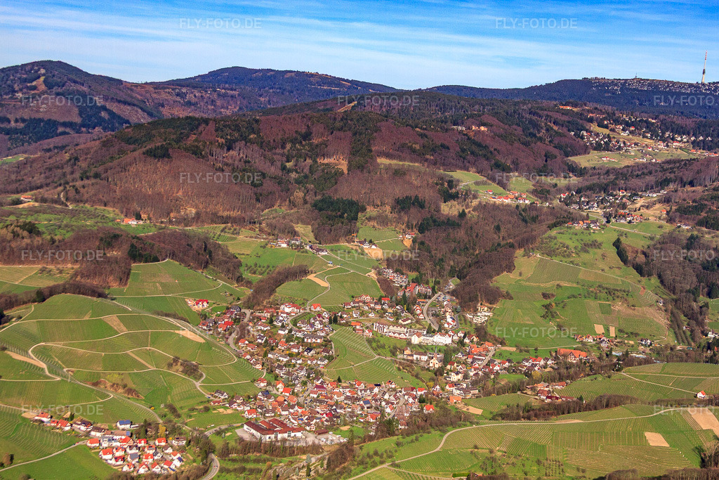 Luftbild: Badischer Weinort von Südwesten im Ortsteil Büchelbach in Sasbachwalden im Bundesland Baden-Württemberg in Deutschland. Foto: IMG_56306.jpg vom 14.04.2013 durch Werner Riehm/FLY-FOTO.de