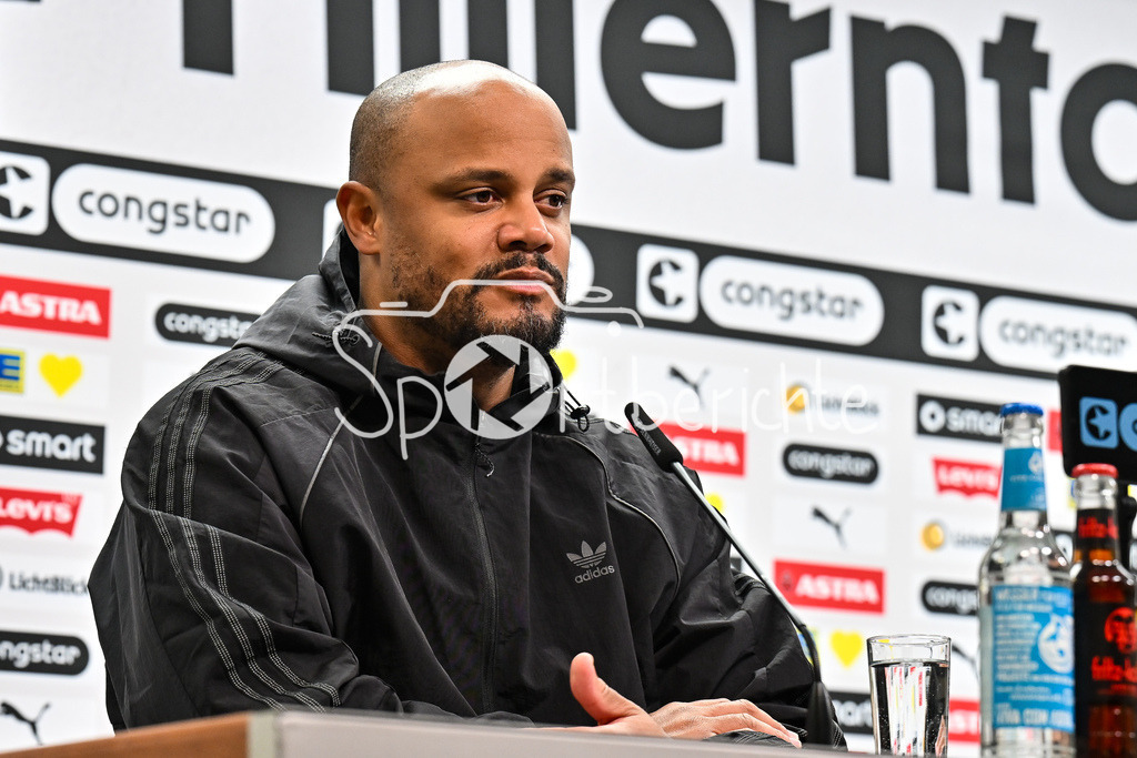 FC St. Pauli - FC Bayern München | ST. PAULI, DEUTSCHLAND - 11. APRIL: im Bild Vincent KOMPANY Trainer FC Bayern München auf der Pressekonferenz / Einzelfoto / Freisteller nach dem Bundesligamatch zwischen dem FC St. Pauli und dem FC Bayern München am 29. Spieltag im Millerntor Stadion / DFL REGULATIONS PROHIBIT ANY USE OF PHOTOGRAPHS AS IMAGE SEQUENCES AND/OR QUASI-VIDEO