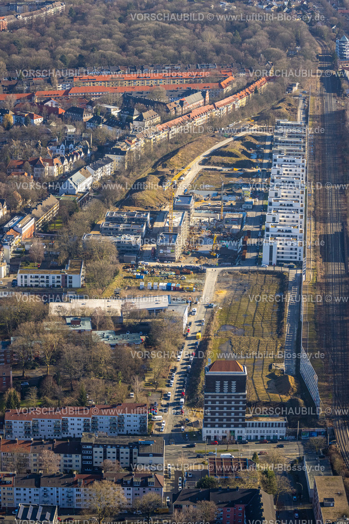 Dortmund240101601 | Luftbild, Kronprinzenviertel Baustelle mit Neubau, Wasserturm des Dortmunder Südbahnhofs, Verkehrssituation, Westfalendamm, Dortmund, Ruhrgebiet, Nordrhein-Westfalen, Deutschland