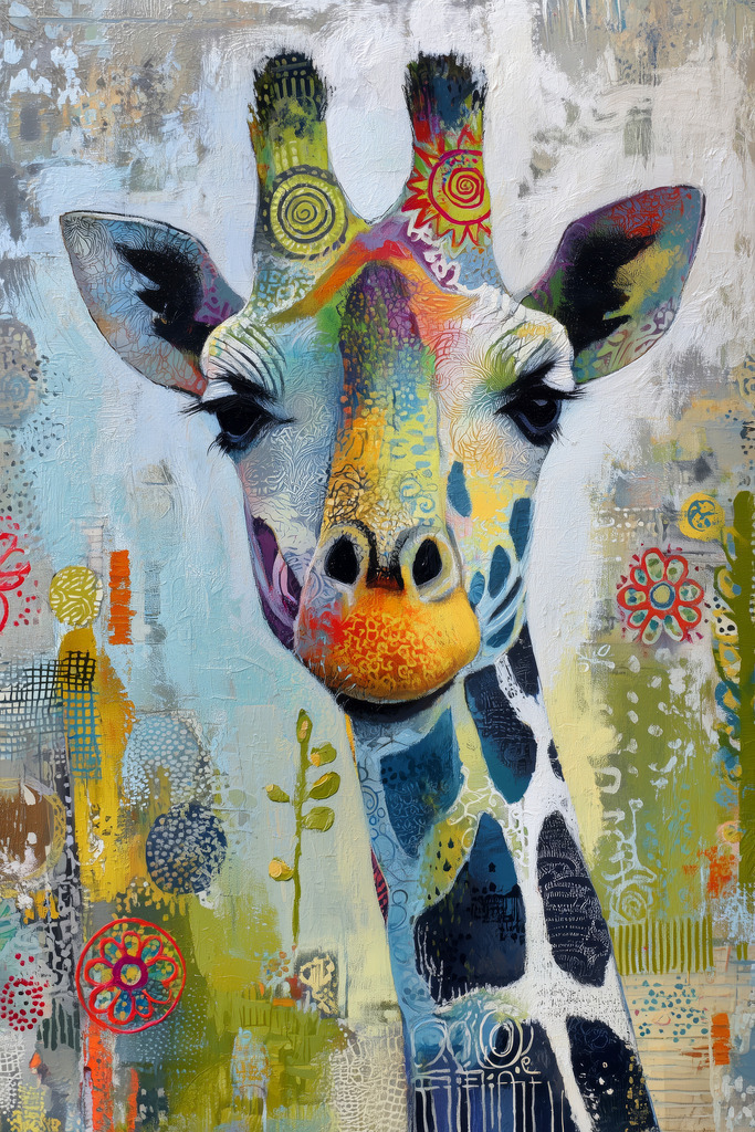 2507023 - Buntes Giraffengemälde | Bestelle dieses Giraffenmotiv als hochwertiges Wandbild oder Poster z.B. auf Leinwand hier bei uns im Onlineshop mit kostenloser Lieferung innerhalb Deutschlands.