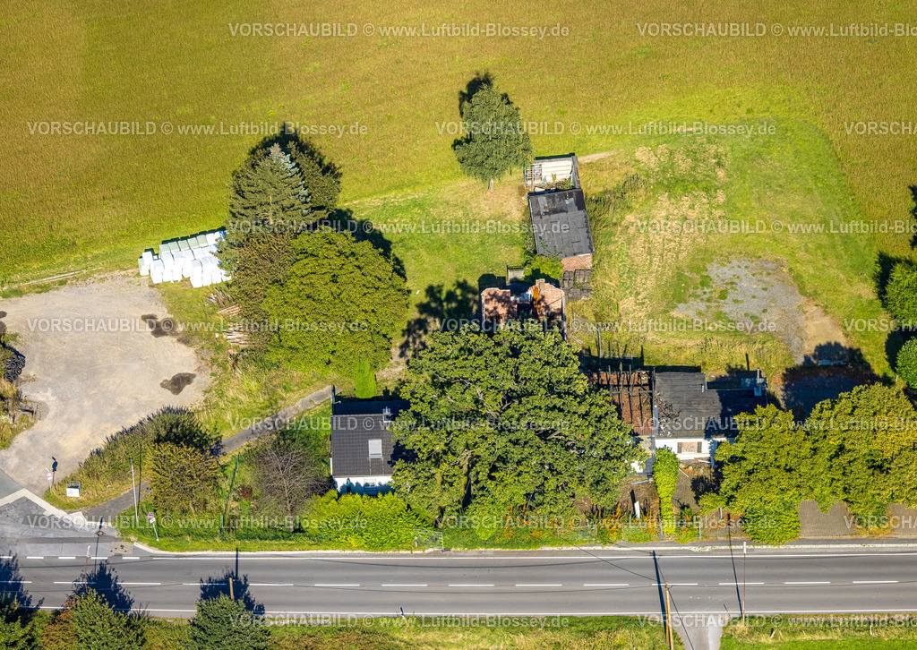 Sprockhoevel240811162 | Luftbild, bei Brand zerstörter Landgasthof Im Holland an der Schevener Straße, Halloh, Sprockhövel, Ruhrgebiet, Nordrhein-Westfalen, Deutschland
