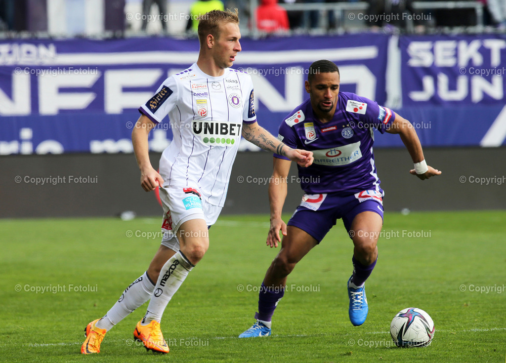 A_LUI_03042022_09 | SPORT,FUSSBALL,TIPICO BUNDESLIGA 03.04.2022 AUSTRIA WIEN-AUSTRIA KLAGENFURT,IM BILD: FLORIAN JARITZ  (KLAGENFURT) UND MARVIN MARTINS  (AUSTRIA WIEN) FOTO: FOTOLUI