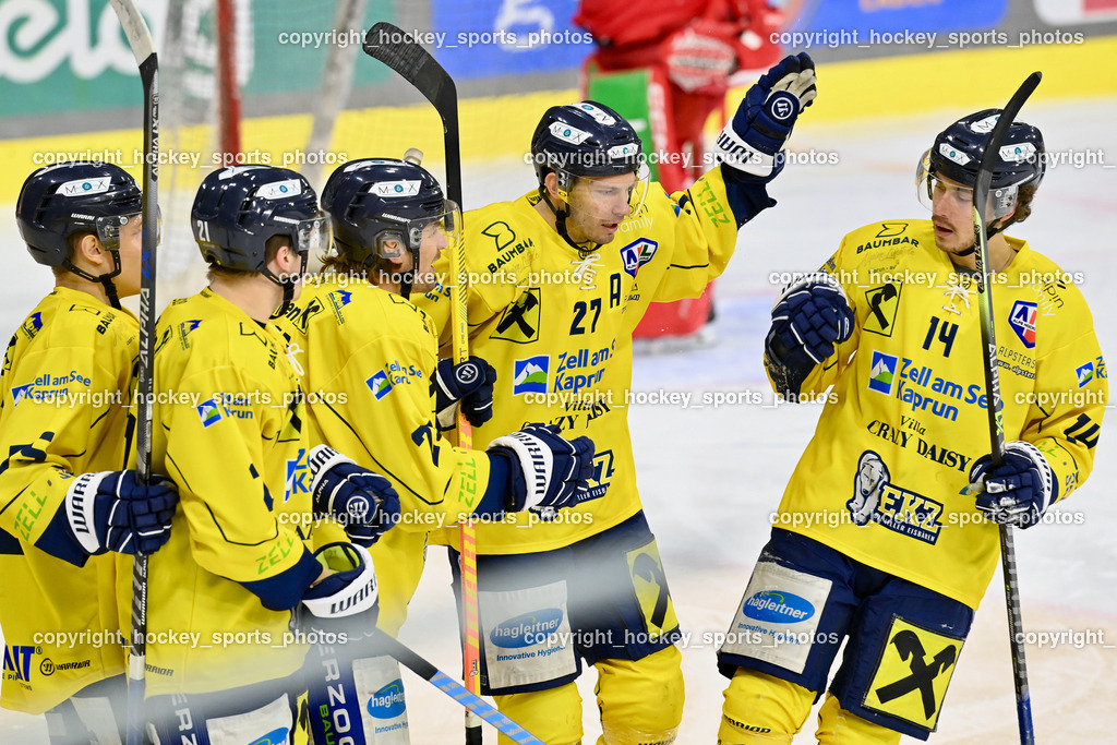 EK Zeller Eisbären vs. EC KAC Future Team 5.11.2022 | Jubel EK Zeller Eisbären Mannschaft, #14 Neubauer Henrik, #27 Dinhopel Tobias, 