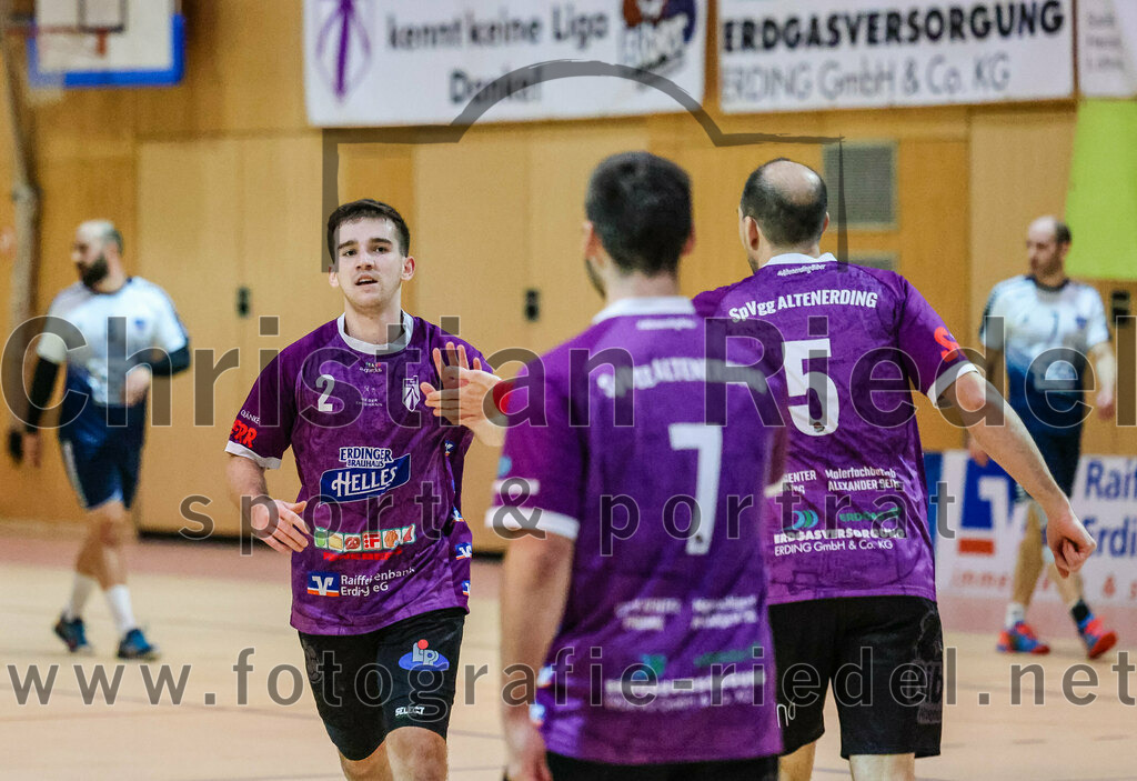 2023-11-11_063_SpVgg_Altenerding_gegen_HC_Donau-Paar | Erding, Deutschland, 11.11.2023:
Handball, Bezirksoberliga Männer 2023 / 2024, 7. Spieltag, SpVgg Altenerding gegen HC Donau/Paar, Endergebnis: 44:32

Joseph Wyhnalek (SpVgg Altenerding, #2), Daniel Sagert (SpVgg Altenerding, #5)

Foto: Christian Riedel / fotografie-riedel.net