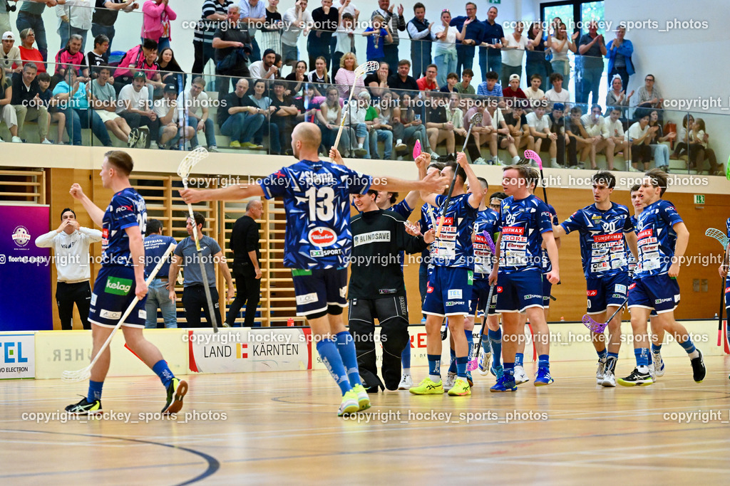VSV Unihockey vs. Wiener Floorball Verein | Jubel VSV Unihockey Mannschaft, VSV Unihockey vs. Wiener Floorball Verein, VSV Unihockey vs. Wiener Floorball Verein am 18.05.2025 in Villach (Ballspielhalle St. Martin), Austria, (Photo by Bernd Stefan)
