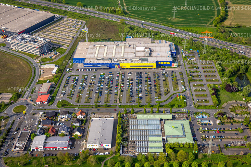 Kamen240400180 | Luftbild, Ikea Kamen Möbelhaus mit Parkplätzen im Gewerbegebiet Kamen Karree an der Autobahn A1, Südkamen, Kamen, Ruhrgebiet, Nordrhein-Westfalen, Deutschland