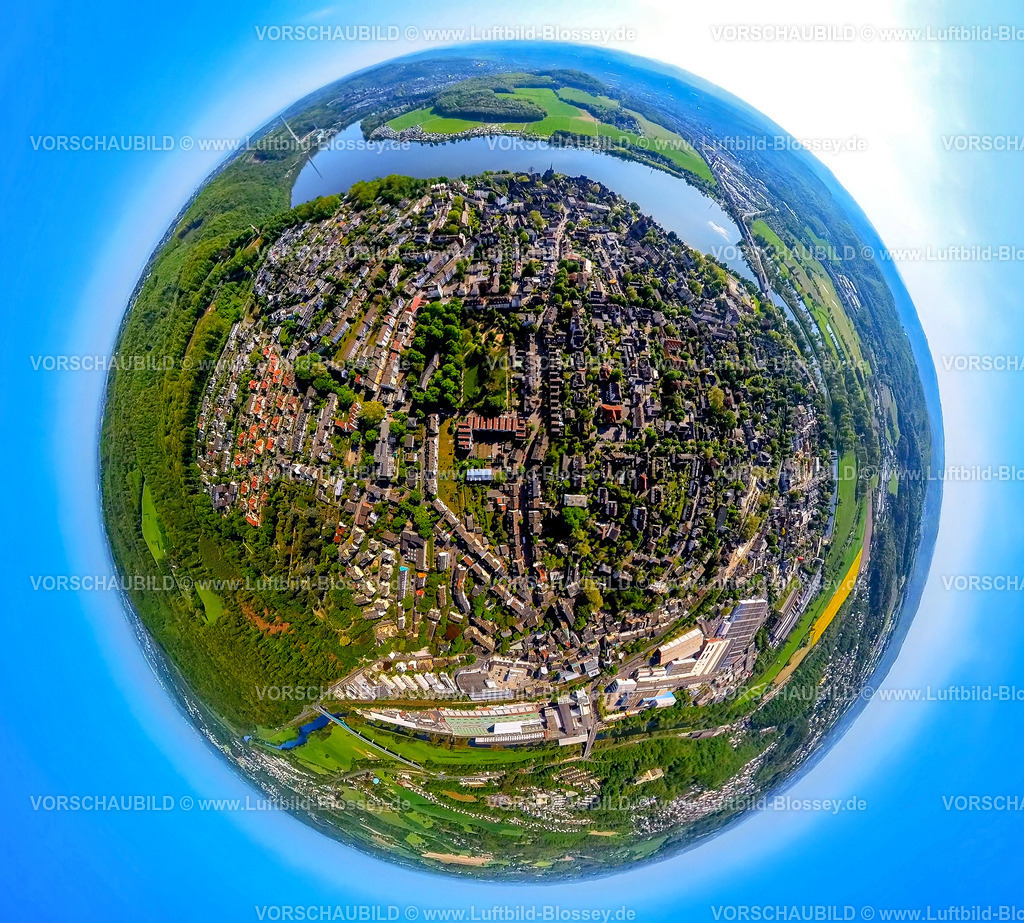 Wetter240590201Mitte | Luftbild, Ortsansicht und mittelalterlicher Ortskern Freiheit, Harkortsee mit Campingplatz Wassersportverein und Campingverein Hagen e.V., Erdkugel, Fisheye Aufnahme, Fischaugen Aufnahme, 360 Grad Aufnahme, tiny world, little planet, fisheye Bild, , Wetter, Ruhrgebiet, Nordrhein-Westfalen, Deutschland