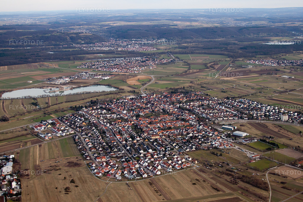 Luftbild: Spöck von Westen im Ortsteil Spöck in Stutensee im Bundesland Baden-Württemberg in Deutschland. Foto: IMG_24606.jpg vom 27.02.2010 durch Werner Riehm/FLY-FOTO.de