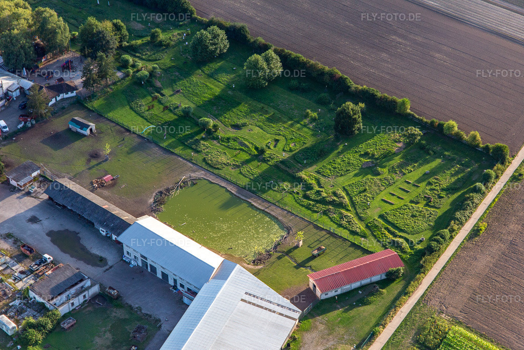 Luftbild: Fußgolfpark Südpfalz am Adamshof in Kandel im Bundesland Rheinland-Pfalz in Deutschland. Foto: IMG_143261.jpg vom 25.08.2024 durch Werner Riehm/FLY-FOTO.deWWW.FUSSBALLGOLFPARK-SUEDPFALZ.DE