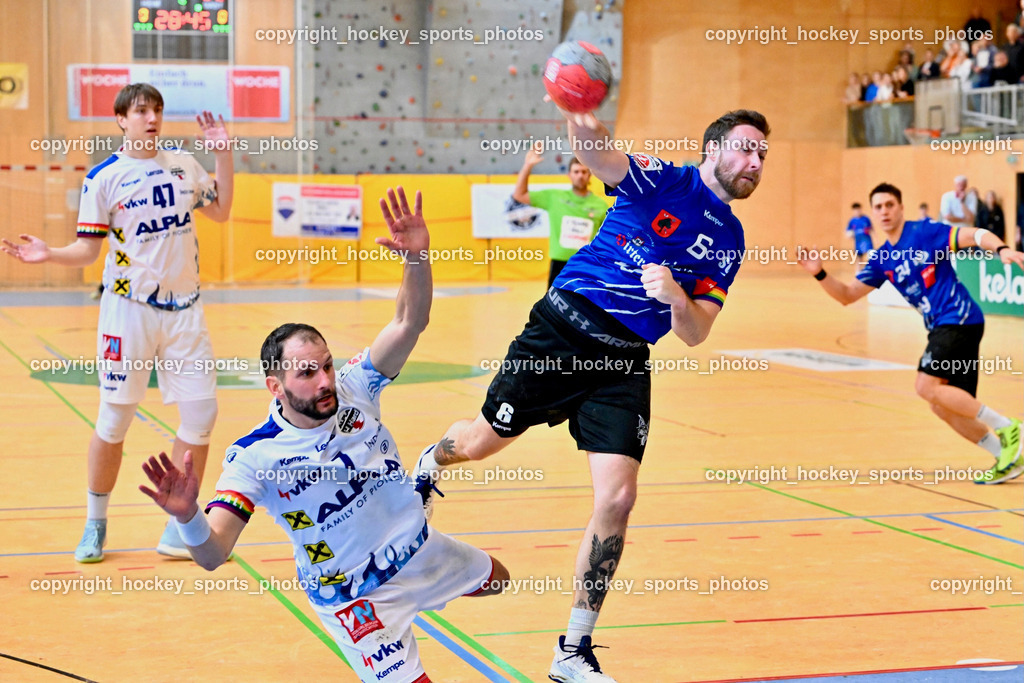 SC Ferlach vs. ALPLA HC Hard 2.3.2024 | #7 RASCHLE Luca HC Hard, #6 KROBATH Leander SC Ferlach, #47 FRITSCH Lukas HC Hard, SC Ferlach vs. ALPLA HC Hard 2.3.2024, SC Ferlach vs. ALPLA HC Hard am 02.03.2024 in Ferlach (Ballspielhalle Ferlach), Austria, (Photo by Bernd Stefan)