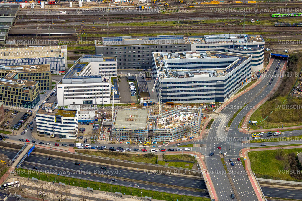 Duisburg230301796 | Luftbild, Baustelle Neubaugebiet Wuhanstraße, Hochschule HSPV Duisburg, Dellviertel, Duisburg, Ruhrgebiet, Nordrhein-Westfalen, Deutschland