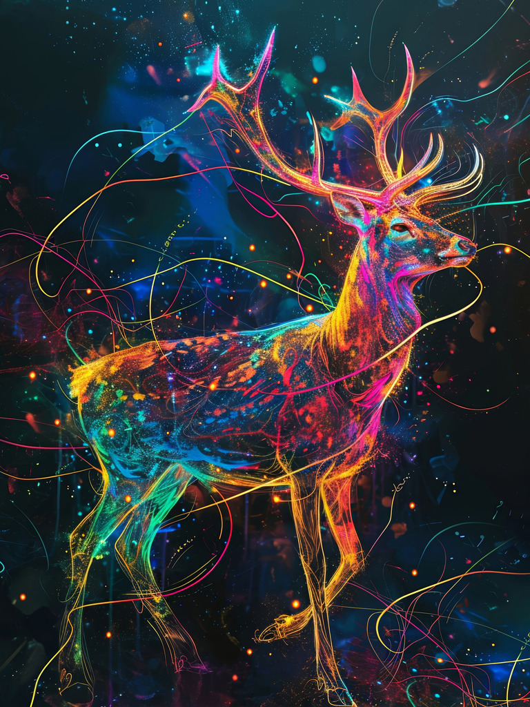 2401054 - Neon Hirsch | Moderne Wandbilder auf Leinwand, Acylglas, Alu-Dibond oder als Poster. Tauchen Sie ein in die Welt KI-generierter Kunstwerke - entdecken Sie hochwertige Kunstdrucke unserer Gemälde, Illustrationen und fotorealistischen Motive.