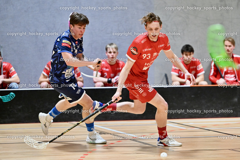 KAC Floorball vs. VSV Unihockey | #70 Niklas Fechtig VSV Unihockey, #93 Marcel Gappmayer KAC Floorball, KAC Floorball vs. VSV Unihockey, KAC Floorball vs. VSV Unihockey am 21.03.2026 in Klagenfurt (Ballspielhalle Waidmannsdorf), Austria, (Photo by Bernd Stefan)