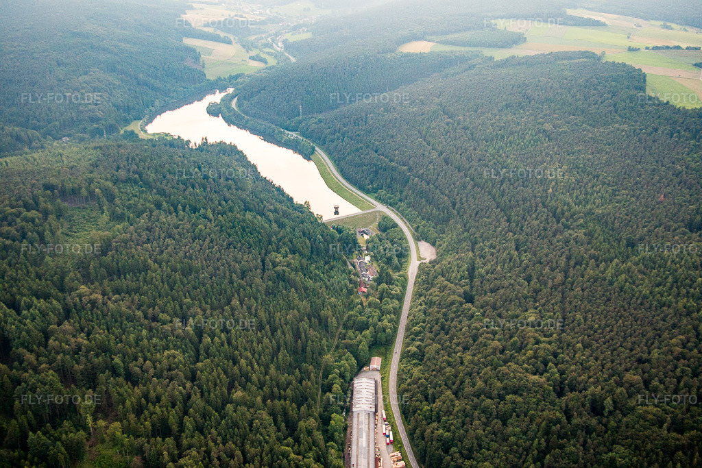 Luftbild: Marbach, Marbachstausee im Ortsteil Hetzbach in Oberzent im Bundesland Hessen in Deutschland. Foto: IMG_089553.jpg vom 10.06.2016 durch Werner Riehm/FLY-FOTO.de